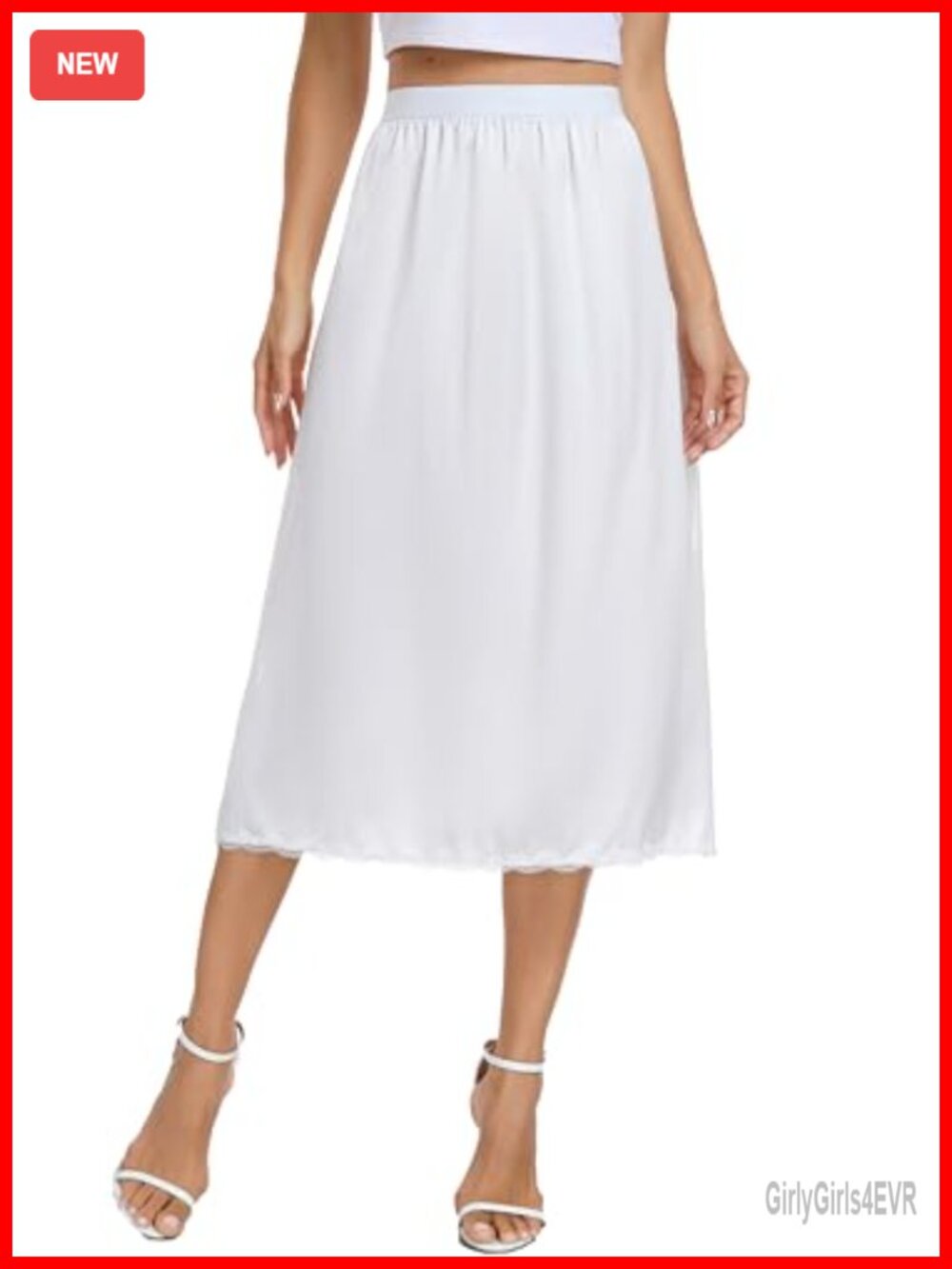 Women's Satin Half Slip Lace Trim Underskirt Long Under Dress Slip